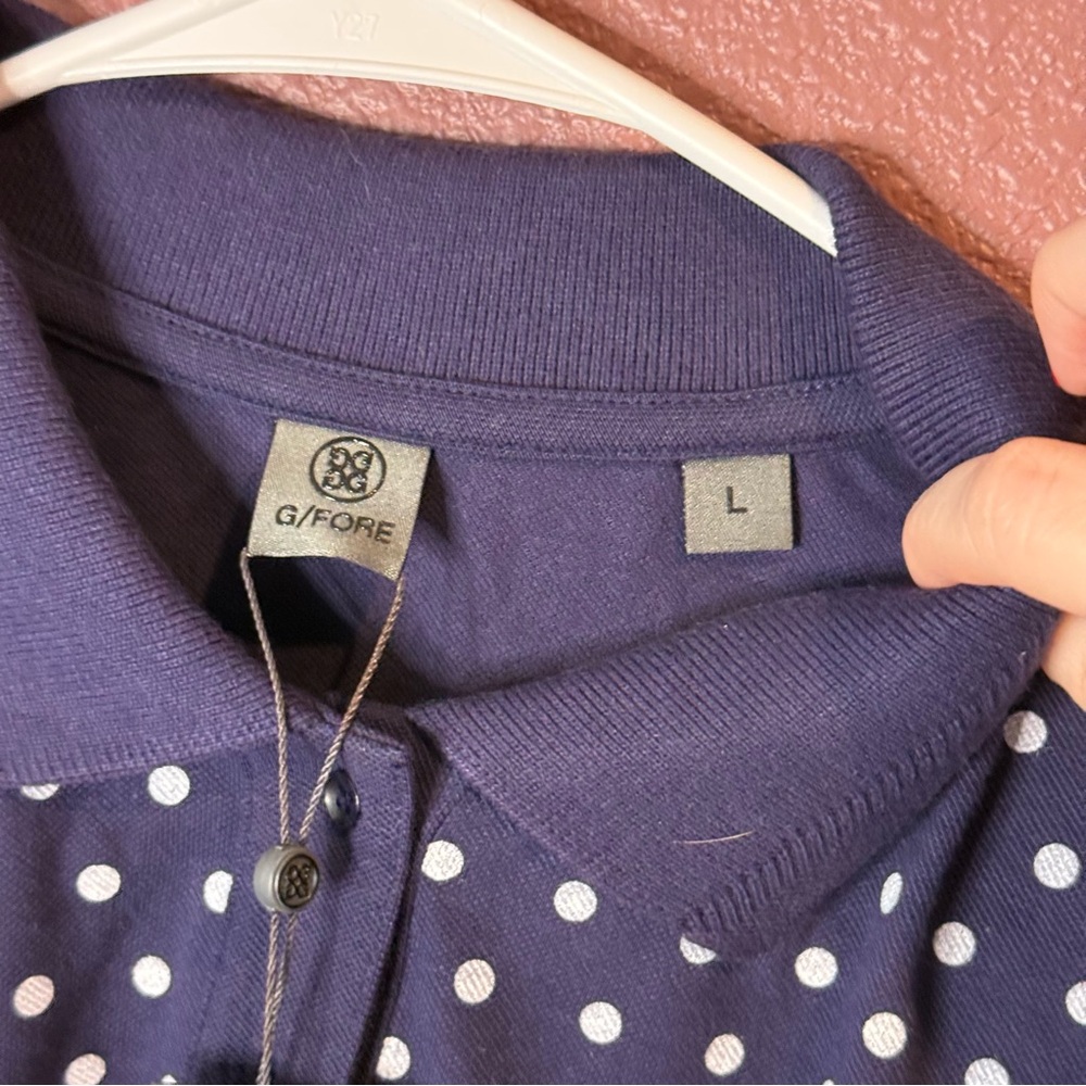 G/FORE Navy and White Polka Dot Polo Women’s Large - Picture 3 of 7